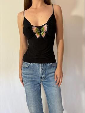 Y2k Lipstick Butterfly Sequin Black Cami